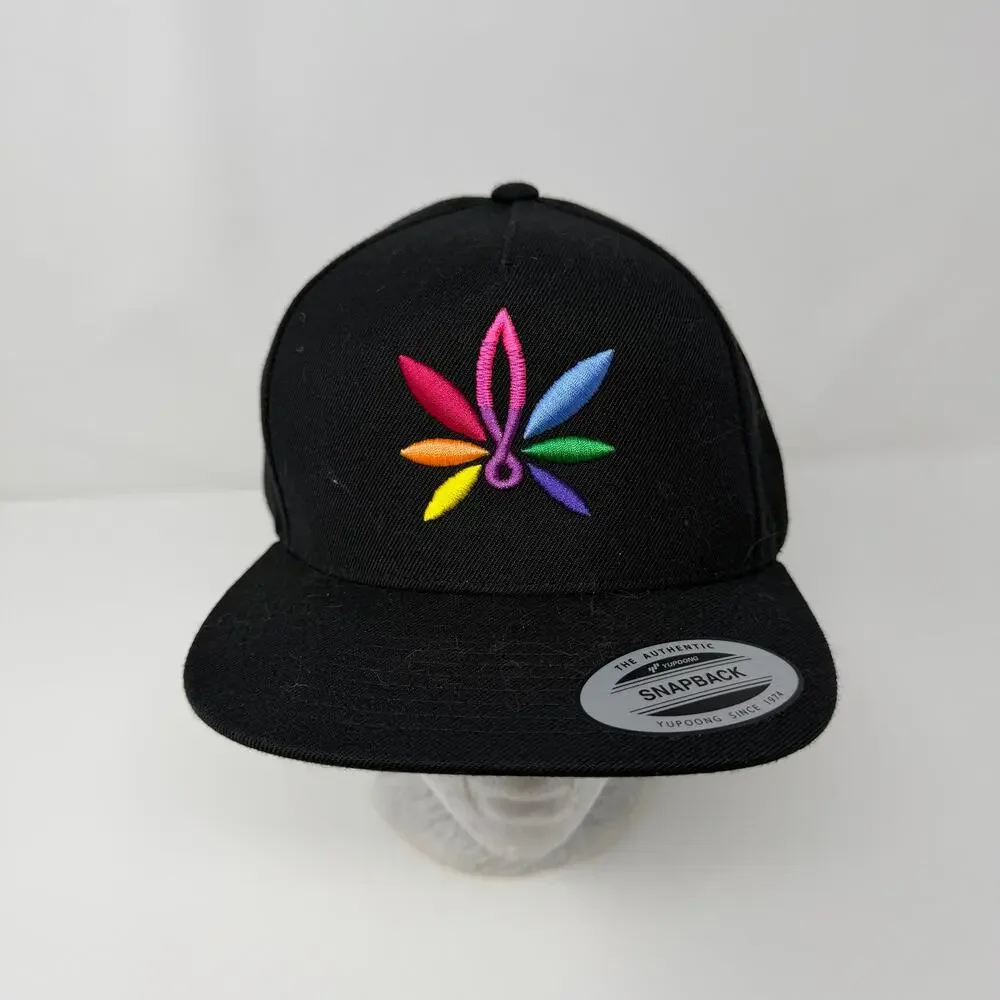 Yupoong Rainbow Leaf Snapback Hat Black Adjustable